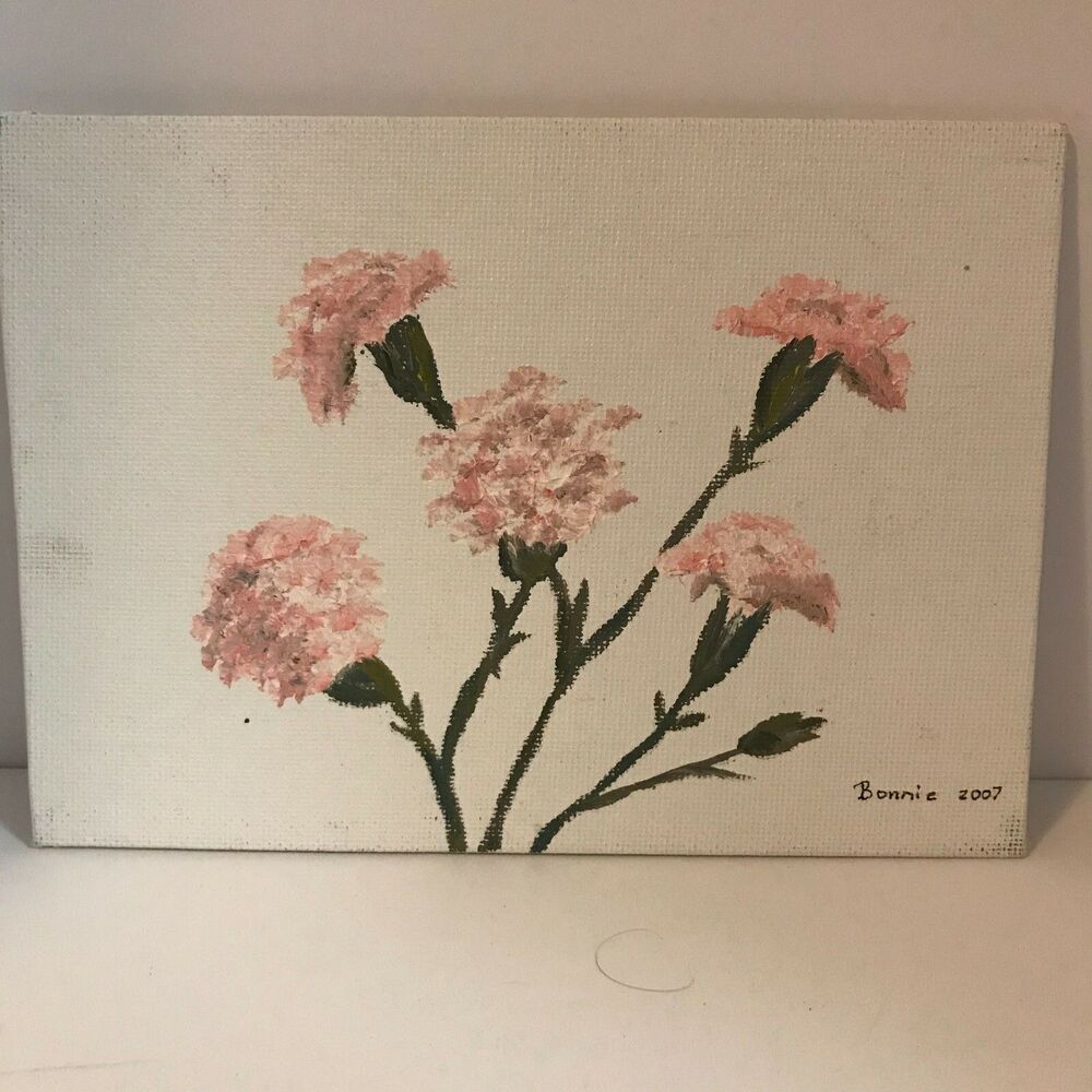 Original Oil Painting on Canvas Board Pink Carnations 5 x 7" Signed Unframed